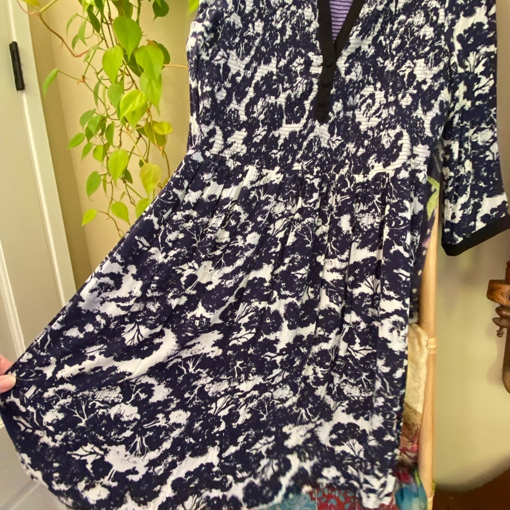 Anthropologie Black and White Floral Mini Dress